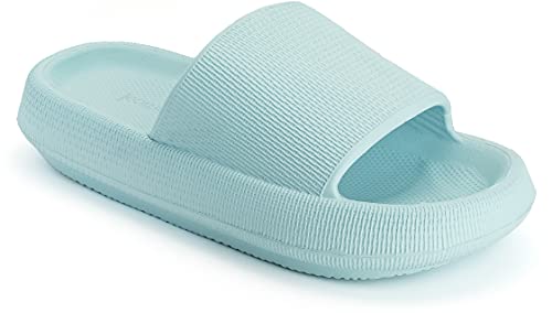 Joomra Pillow Slippers for Women Massage Recovery Foam House Shower Summer EVA Bath Bathroom Size Home Platform Sandals Summer Cushion Slides for Ladies Female Sandles Blue 39-40