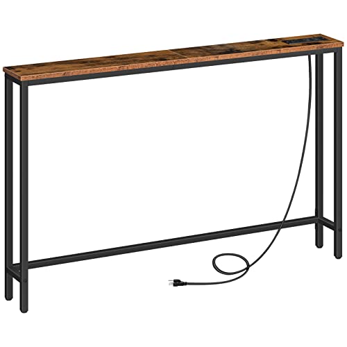HOOBRO 47.2' Skinny Console Table with Power Outlets and USB Ports, Table with Charging Station, Narrow Sofa Table, Behind Couch Table, for Entryway, Hallway, Foyer, Rustic Brown BF15XG01G1