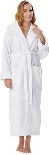 KAHAF COLLECTION Cotton Terry Robes for Women and Men, Lightweight Terry Shawl Collar Bathrobe, Full Length, ONE SIZE - UNISEX Men & Women Spa Robe (Cotton, White)
