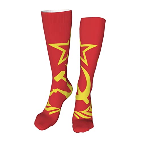Hammer Sickle Wreath Soviet Flag Women'S Knee High Socks Long Compression Stockings Thick Soft Dress Socks 20 Inch