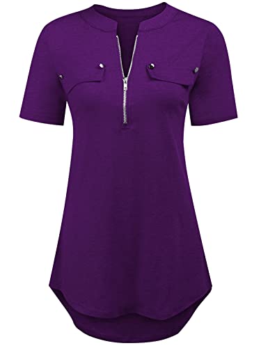 Business Casual Tops for Women Short Sleeve Dressy Office Work Blouses Tunic Shirts Purple XXL