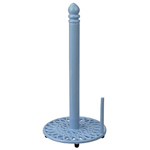 Home Basics Sunflower Cast Iron Paper Towel Holder with Dispensing Side Bar Free-Standing Kitchen Countertop, Dinning, Blue
