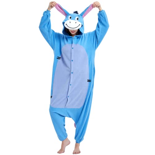 RESSBER Unisex Adult Onesie Pajamas Animal One Piece Halloween Costume Christmas Sleepwear Jumpsuit (Donkey, Large)