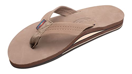 Rainbow Sandals Men's Leather Double Layer w/Arch Wide Strap, Dark Brown, Large / 9.5-10.5 D(M) US