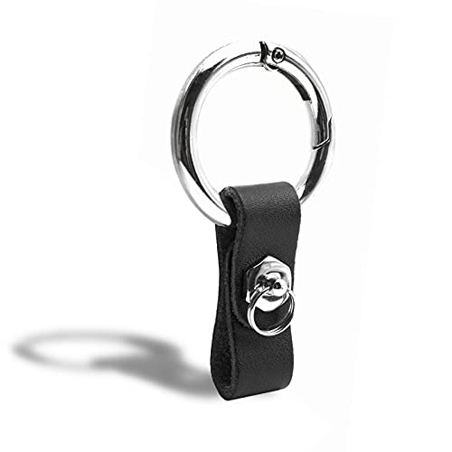 INFIPAR Circle Carabiner Keychain Clip Quick-Release Spring Ring & Anti-Lost Ring Attach Leather Key Chain, No Screwdriver Required, 1 Pack, Black - Newest Version