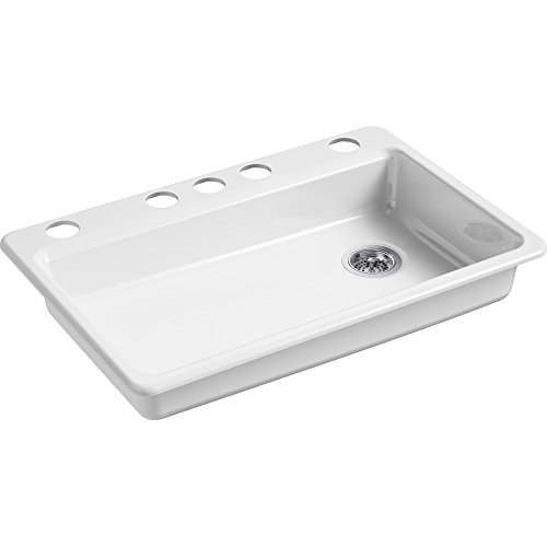 KOHLER K-8689-5U-0 Riverby Kitchen Sink, 33' x 22' x 5-7/8', White