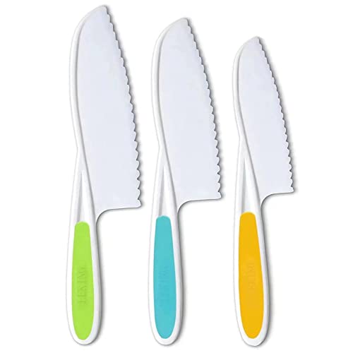 Leking 3 Pcs Kids Kitchen Knife, Plastic Serrated Edges Kids Knife Set for Cooking and Cutting Cakes, Fruits and Veggies, Perfectly Safe for Toddler Chef Knife Set for Kids Real Cooking