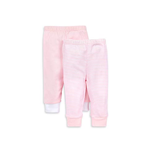 Burt's Bees Baby unisex baby Pants, of 2 Lightweight Knit Infant Bottoms, 100% Organic Cotton and Toddler Layette Set, Blossom Solid/Stripes, 0-3 Months US