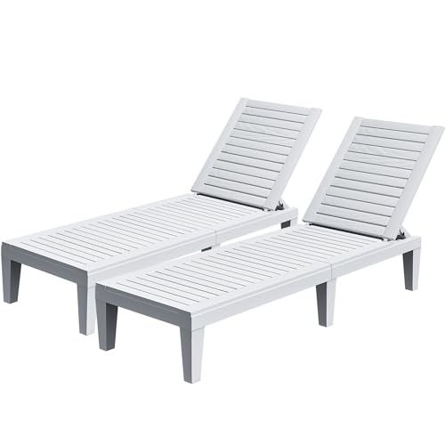 YITAHOME Patio Chaise Lounge Set of 2, Adjustable Outdoor Chaise Lounge with 265lbs Weight Capacity for Backyard, Poolside, Lawn, Waterproof & Easy Assembly (Grayish-White)