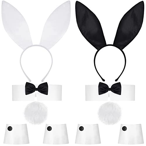 WILLBOND 2 Sets Bunny Costume Set Cosplay Rabbit Ear Headband Collar Bow Tie Cuffs and Tail Accessories for Cosplay Party