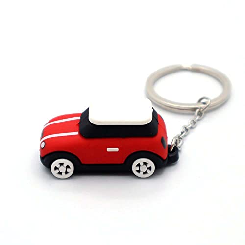 Keychain with MINI Cooper(Silicone Model), 3D OM, Stylish Cute Adorable, Silver Chain (Red)