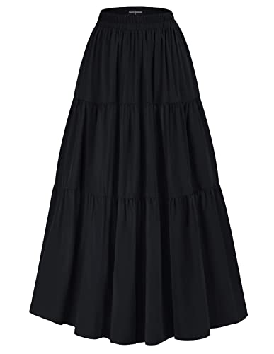 Maxi Length Renaissance Skirts for Women Summer High Waisted Long Skirt Black XL
