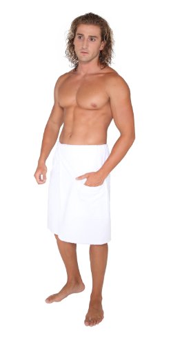 Arus Mens Robe GOTS Certified Organic Turkish Cotton Bathrobe Adjustable Closure Shower and Bath Wrap White, Large-X-Large