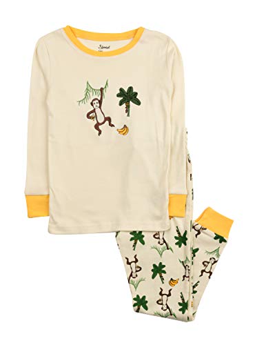 Leveret Kids & Toddler Boys Girls 2 Piece Pajamas 100% Cotton Monkey Banana (Size 4 Years)