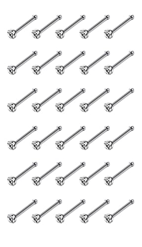 SLVIEKAE 40Pcs Nose Ring Hoop Nose Stud Piercing Hoop Cartilage Tragus Ear Piercing SetNose Studs CZ Hoop Tragus Cartilage Nose Ring Nose Piercing Jewelry (White)