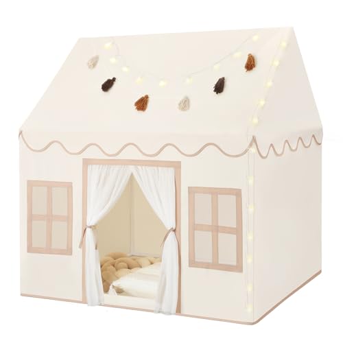 Senodeer Kids Play Tent Indoor: with Mat, Tissue Garland, Star Lights - Toddler Girl Tent Indoor Playhouse for Toddlers Kids Toys for Boy Girl Birthday Gift for Kids
