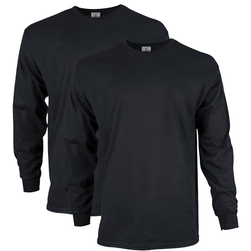 Gildan Men's Ultra Cotton Long Sleeve T-Shirt, Style G2400, Multipack, Black (2-Pack), Medium