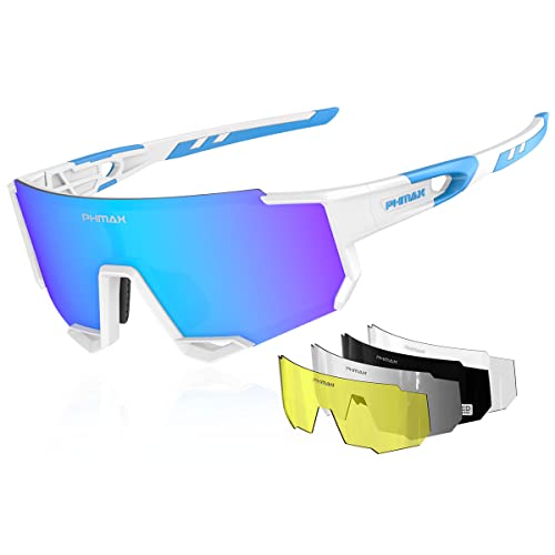 PHMAX Polarized Cycling Glasses with 5 Interchangeable Lenses,MTB Biking Running Baseball Sports Sunglasses for Men Women