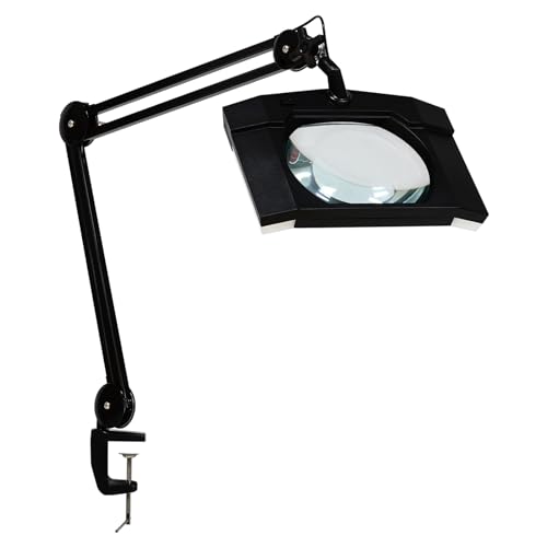 Bemelux LED Magnifying Lamp with Clamp, Over 7 Inches Bigger Magnifier Glass Lens, Metal Swing Arm, 1200 Lumens, Bright 60PCS LEDs - 2.25X Magnification(Black)