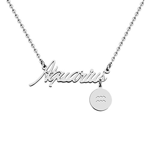 Gzrlyf Best Bridesmaid Gift 12 Zodiac Sign Tag Constellation Horoscope Astrology Charm Pendant Necklace (Aquarius necklace)