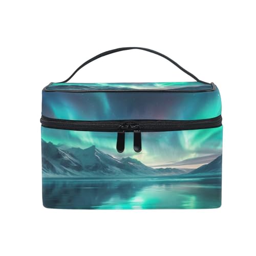 WELLDAY Makeup Bag Aurora Borealis Pattern Portable Travel Cosmetic Case Toiletry Organizer for Women