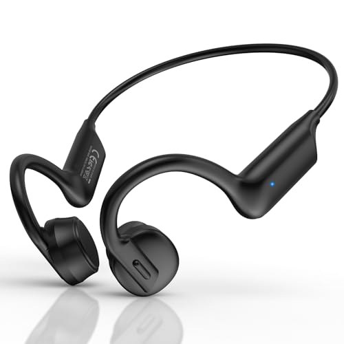 GUGTTR Bone Conduction Headphones Open Ear Headphones Bluetooth 5.3 Wireless Headphones with Mic,IPX5 Sweatproof Lightweight Sport Headset for Running Cycling Driving Workouts,with Earplugs