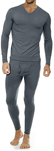 Thermajohn Long Johns Thermal Underwear for Men V Neck Fleece Lined Base Layer Set for Cold Weather (Large, Charcoal)