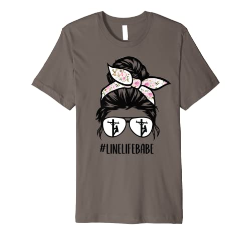 Lineman life babe, Line gal life messy bun Line girlfriend Premium T-Shirt