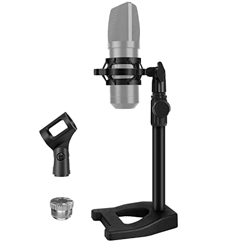 InnoGear Desktop Microphone Stand, Mic Stand Desk Table with Weighted Base Shock Mount Mic Clip 3/8' to 5/8' Adapter Adjustable Height for Hyper X QuadCast Fifine K669B AT2020 Shure SM58 PGA48