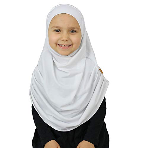 Firdevs Islamic Girl Child Practical Amira Hijab Two Piece Muslim Scarf & Bonnet - Instant Easy Hijab (White)