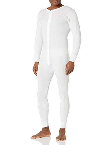 Indera Men's Cotton 1 x 1 Rib Union Suit, White, Large