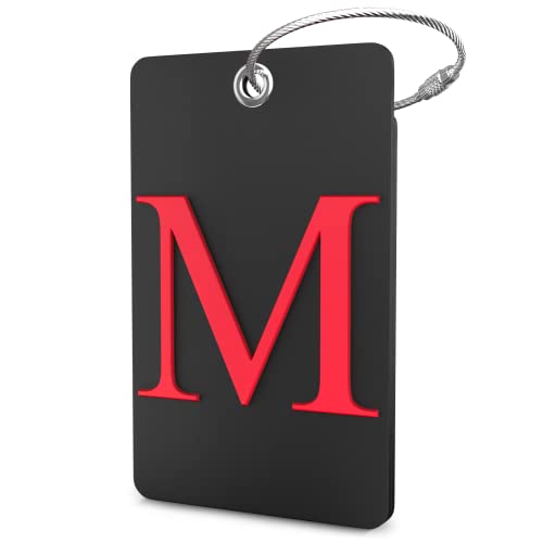 Luggage Tag Initial - Fully Bendable Tag w/Stainless Steel Loop (Black) (Letter M)