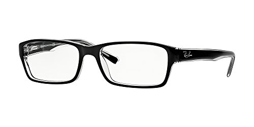 Ray-Ban RX5169 Rectangular Prescription Eyeglass Frames, Black On Transparent/Demo Lens, 54 mm