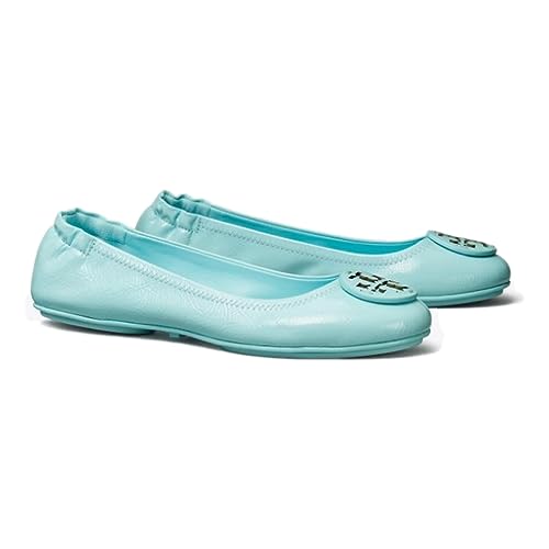 Tory Burch Minnie Travel Ballet with Patent Leather Logo Flats Size 8 Island Blue