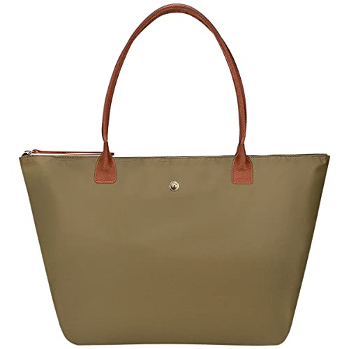 GM LIKKIE Shoulder Tote Bag for Women, Nylon Top-Handle Purse, Foldable Weekend Hobo Handbag (Dark Green)