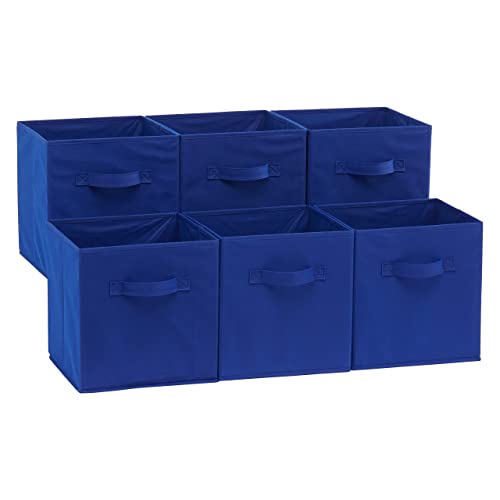 Amazon Basics Collapsible Fabric Storage Cubes Organizer with Handles, 10.5'x10.5'x11', Navy Blue - Pack of 6