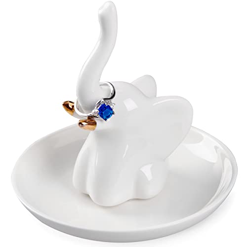 Piudee Elephant Ring Holder Jewelry Dish Tray Ring Stand, Wedding Engagement Ring Dish Holder, White Elephant Gifts for Women Birthday Christmas Valentines Mother's Day