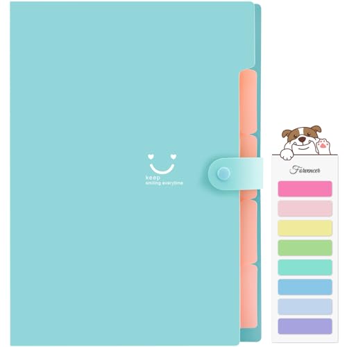 Forvencer Accordion File Organizer, Letter Size, 5 Pocket Expanding File Folder, Cute File Folder with Labels, Portable File Organizer for School Office Supplies, Folders for Documents, Jade