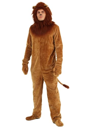 Fun Costumes Brown Lion Adult Onesie Animal for Men X-Large