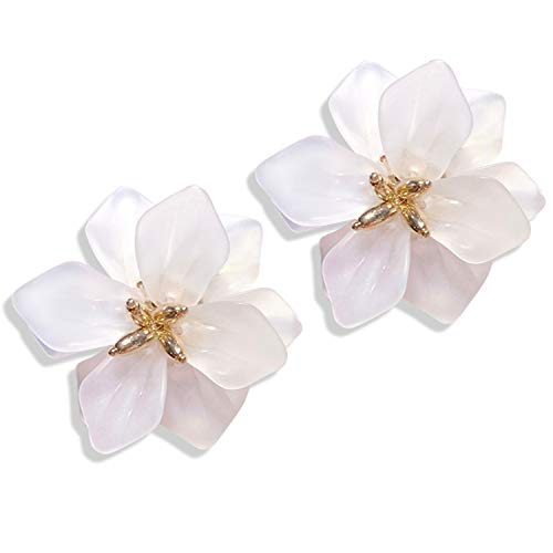 DAMLENG Fashion Bohemian Acrylic Large Flower Stud Earrings Matte Flower Dangle Earrings with Gold Flower Bud for Women Girls Mom Lover and Friends (White)