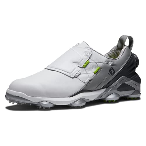 FootJoy Men's Tour Alpha Boa Golf Shoe, White/Grey/Charcoal, 10