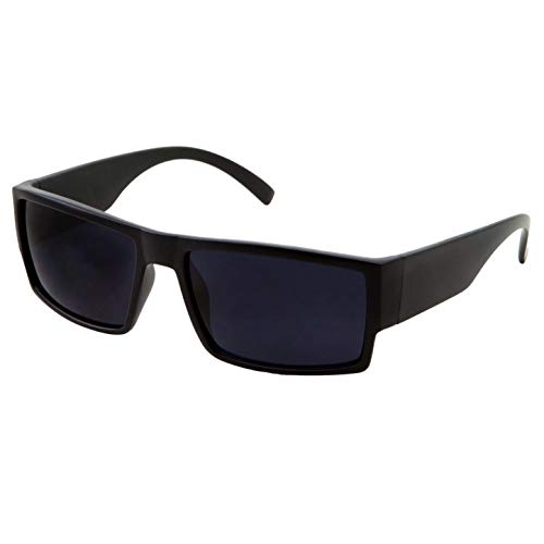 Men's Black Super Dark Lens Gangster Sunglasses Cholo Glasses - Flat Top Shades