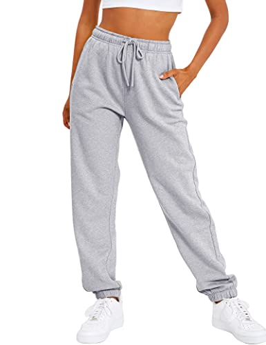 AUTOMET Women’s Sweatpants Fleece Lined Outfits Baggy High Waisted Fall Pants Drawstring Casual Athletic Joggers Grey