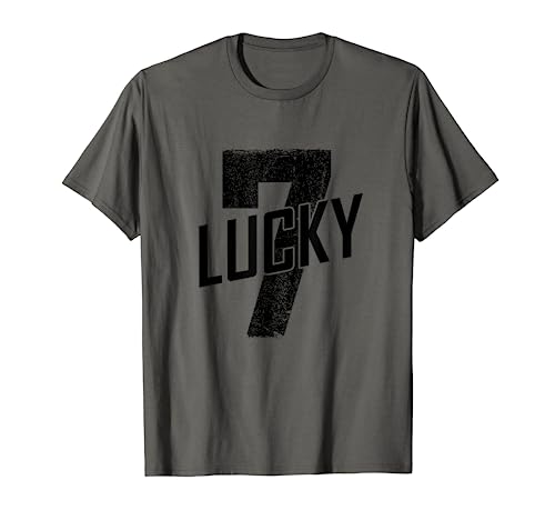 Lucky Seven Distressed In Black Lucky Number 7 T-Shirt