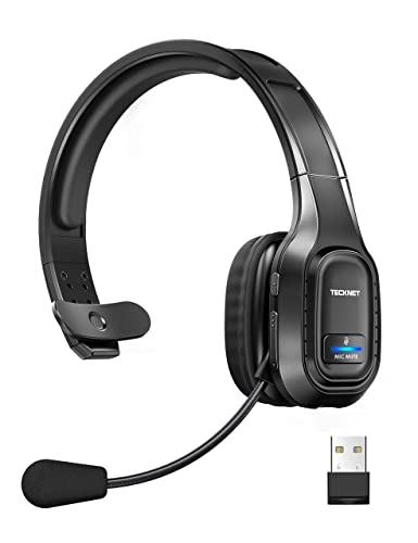 TECKNET Trucker Bluetooth Headphones with Microphone Noise Canceling Wireless On Ear Headset, Hands Free Wireless Headset for Cell Phone Computer Office Home Call Center Skype (Black)