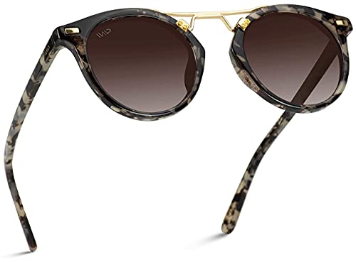 WearMe Pro Polarized Round Retro Double-Bridge Vintage Women's Sunglasses (Beige Tortoise/Brown Lens)