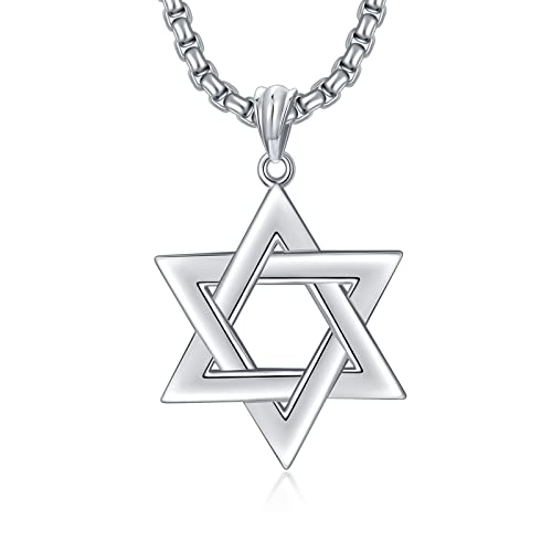 PDTJMTG Star of David Necklace Sterling Silver Star of David Necklace for Men Women with 22”+2” Stainless Steel Chain