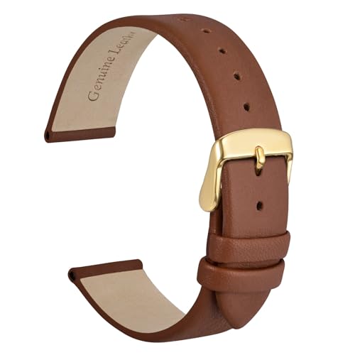 WOCCI 20mm Lug Width, Elegant Watch Band, Genuine Leather Replacement Strap with Gold Buckle (Terracotta Brown)