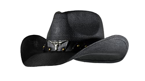 grinderPUNCH Western Outback Cowboy Hat Men's Women's Style Classic Straw Western Cowgirl Hat Black