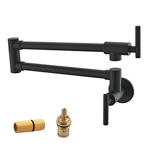 Havin Black Pot Filler,Pot Filler Faucet Wall Mount,Brass Material Kitchen Folding Faucet,with with Stretchable Double Joint Swing Arms,Style A,Matte Black Color